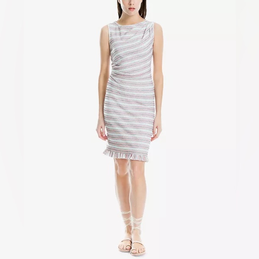 Max Studio Side-Ruched Striped Sheath Dress Size L